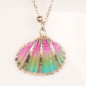 “Ombre Scallop Shell” Rainbow Bivalve Clam Oyster Gold-Dipped Mermaid Necklace